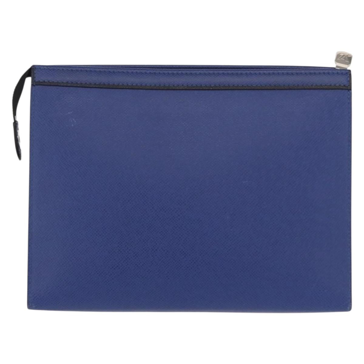 LOUIS VUITTON Taiga Leather Pochette Voyager MM Bag Blue M30399 LV Auth BA9205