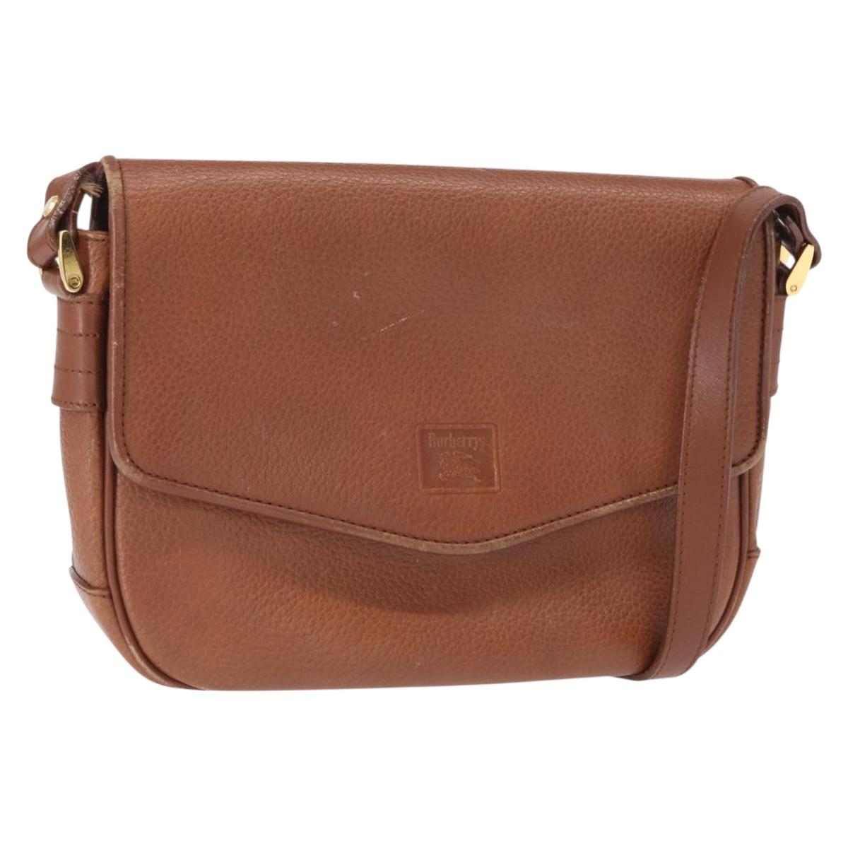 Burberrys Shoulder Bag Leather Brown Gold Auth BA9207