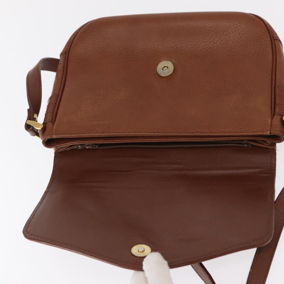 Burberrys Shoulder Bag Leather Brown Gold Auth BA9207