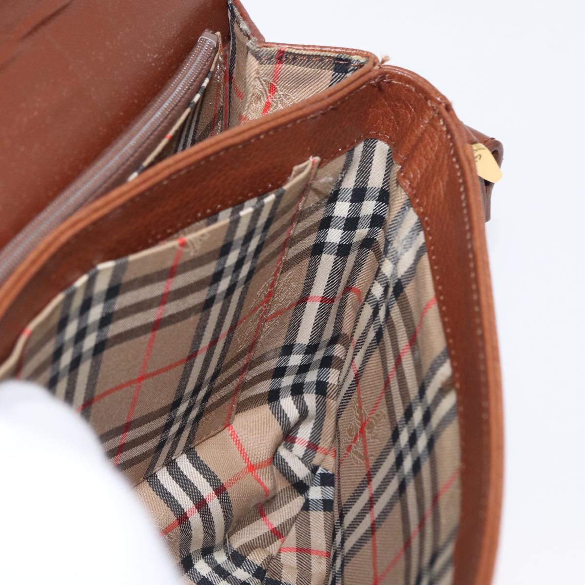 Burberrys Shoulder Bag Leather Brown Gold Auth BA9207