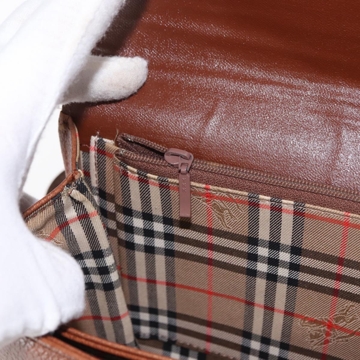 Burberrys Shoulder Bag Leather Brown Gold Auth BA9207