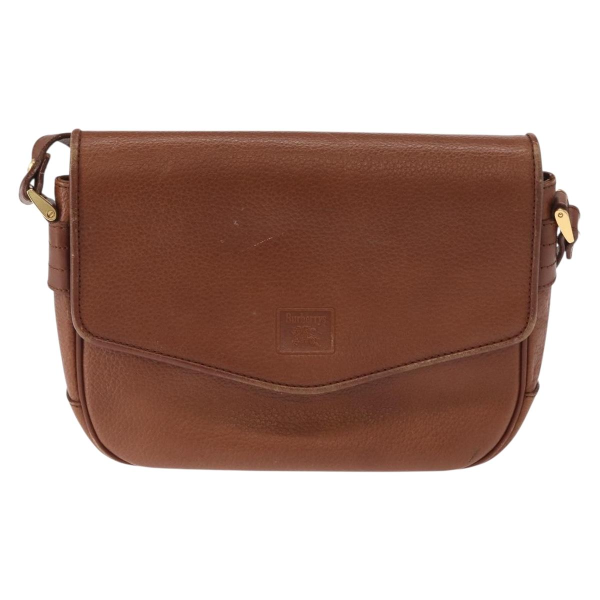 Burberrys Shoulder Bag Leather Brown Gold Auth BA9207
