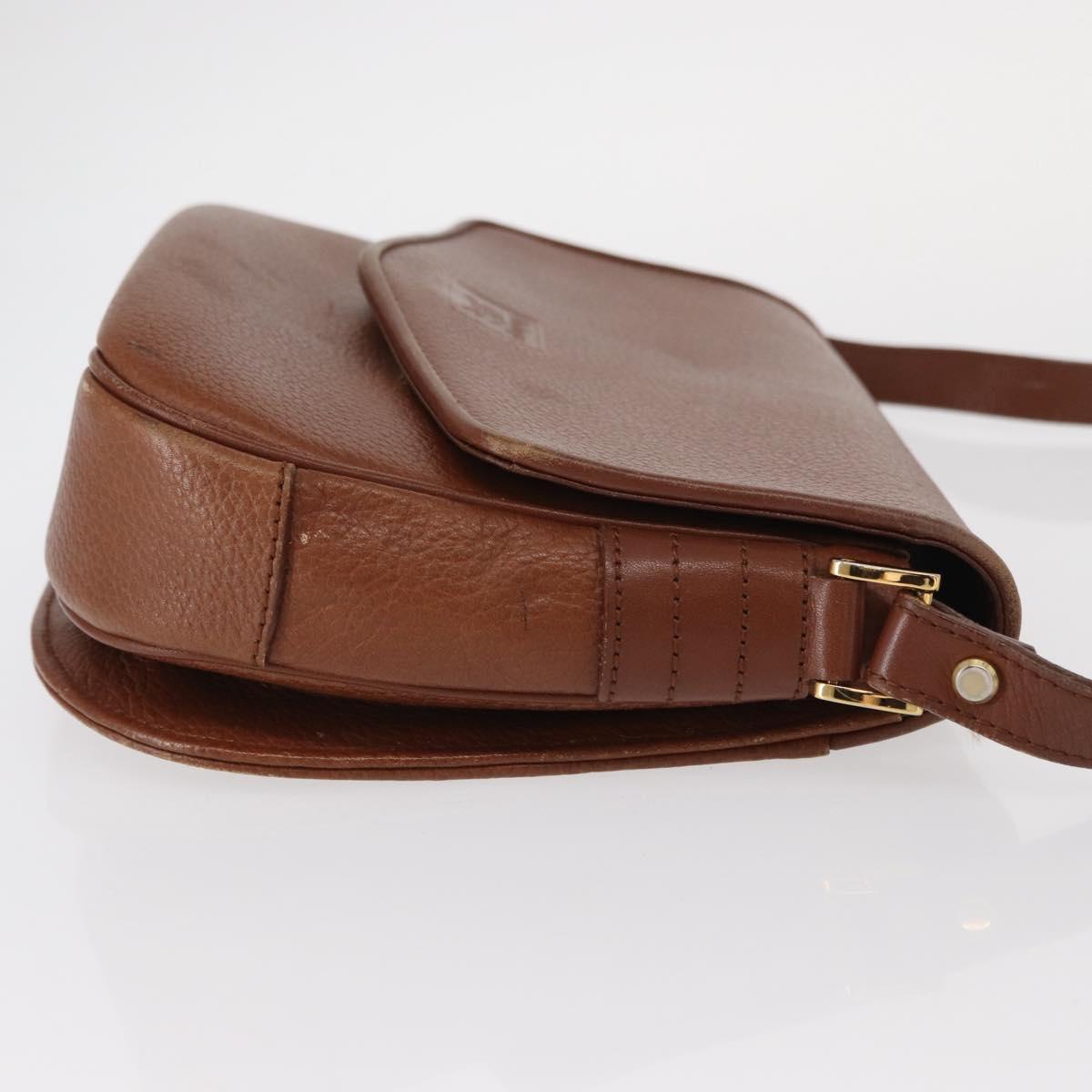 Burberrys Shoulder Bag Leather Brown Gold Auth BA9207