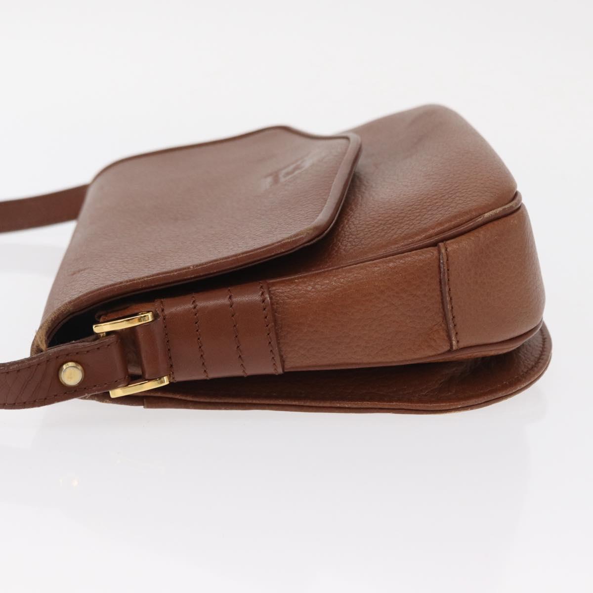 Burberrys Shoulder Bag Leather Brown Gold Auth BA9207