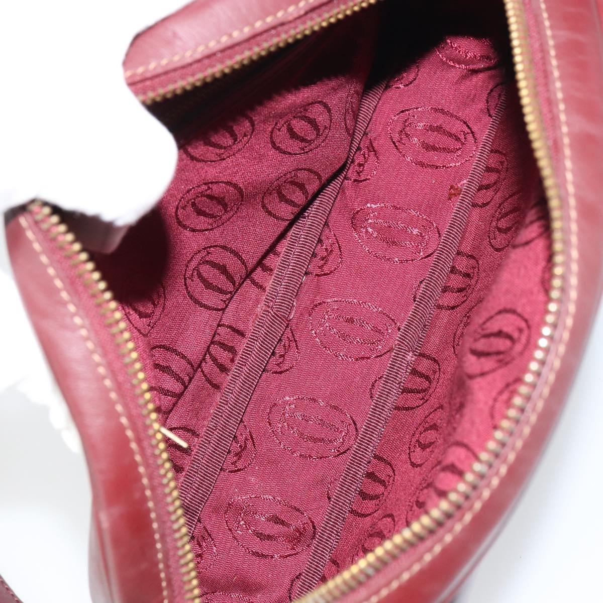 CARTIER Must Line Shoulder Bag Leather Bordeaux Gold Auth BA9209