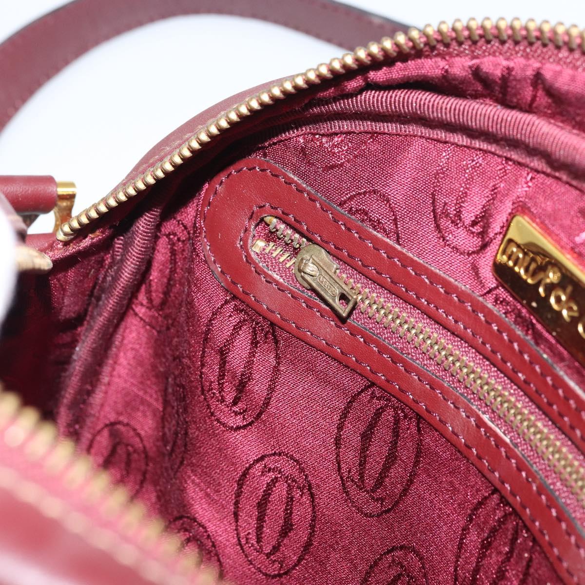 CARTIER Must Line Shoulder Bag Leather Bordeaux Gold Auth BA9209