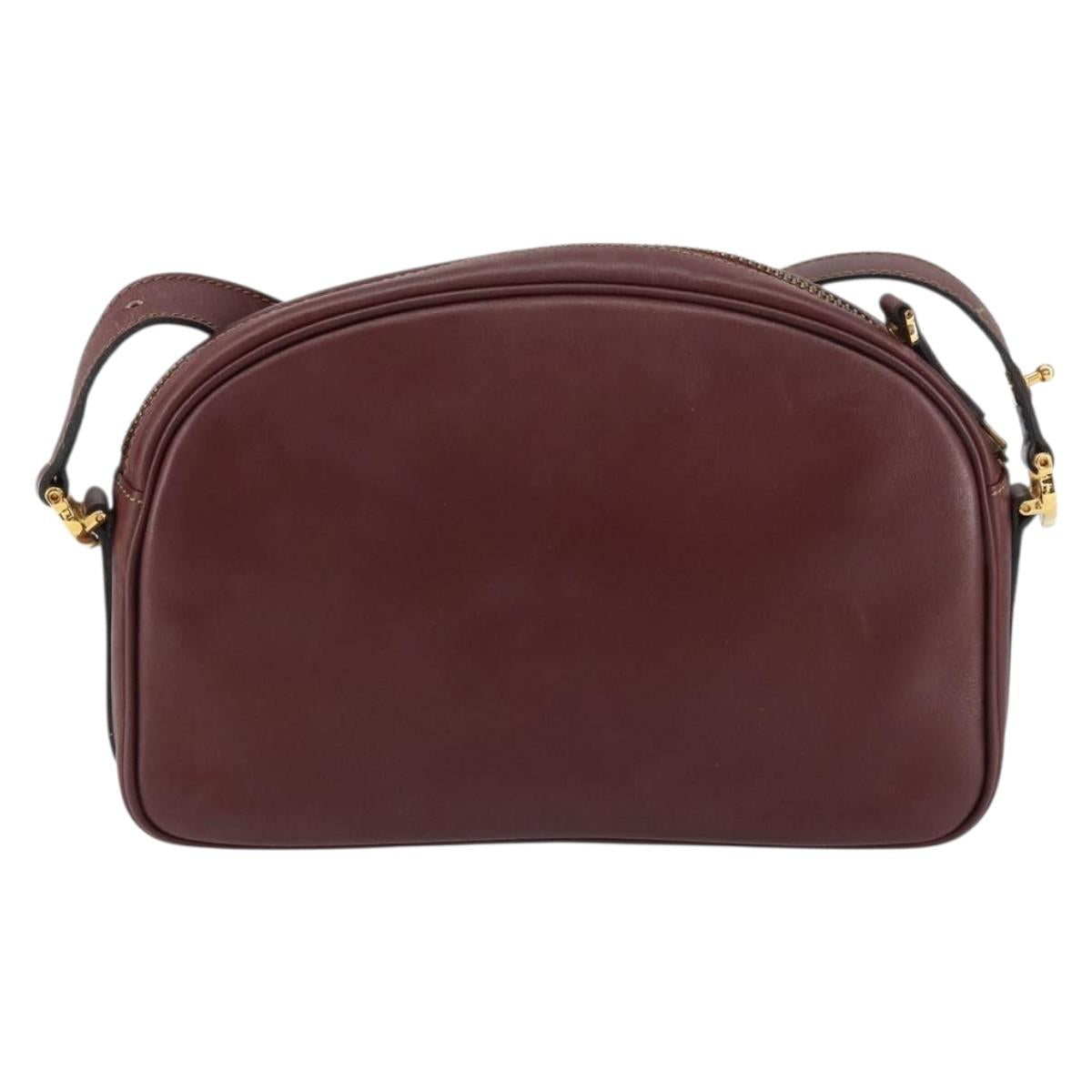 CARTIER Must Line Shoulder Bag Leather Bordeaux Gold Auth BA9209