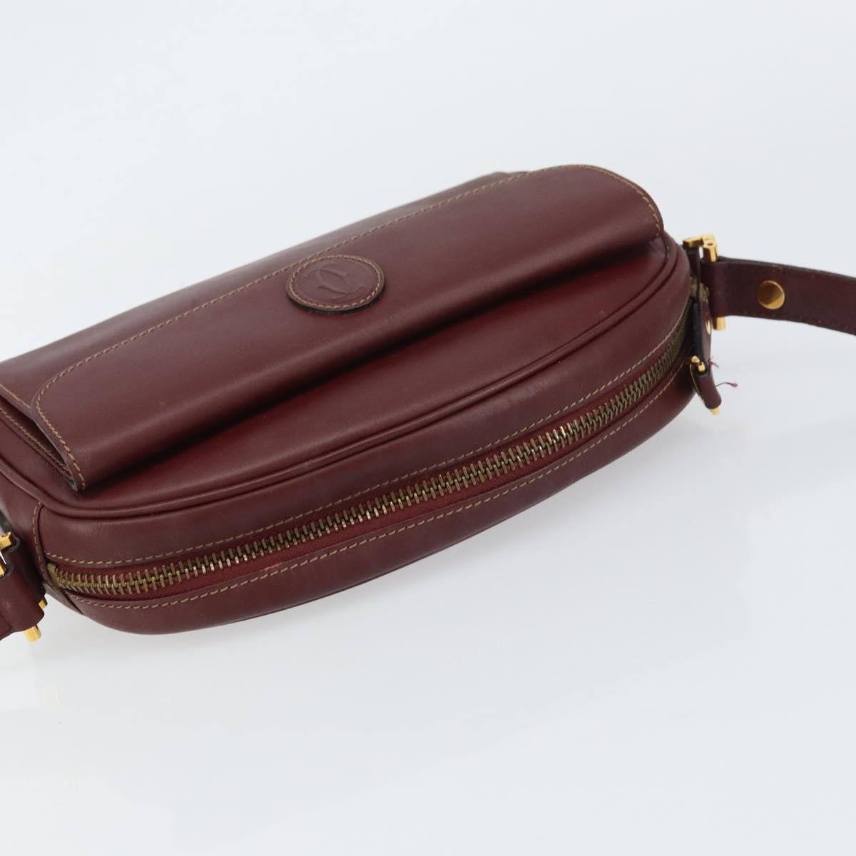 CARTIER Must Line Shoulder Bag Leather Bordeaux Gold Auth BA9209