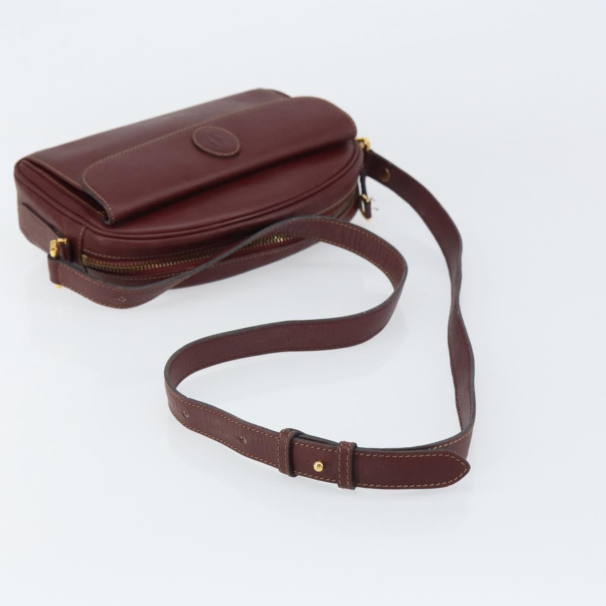 CARTIER Must Line Shoulder Bag Leather Bordeaux Gold Auth BA9209