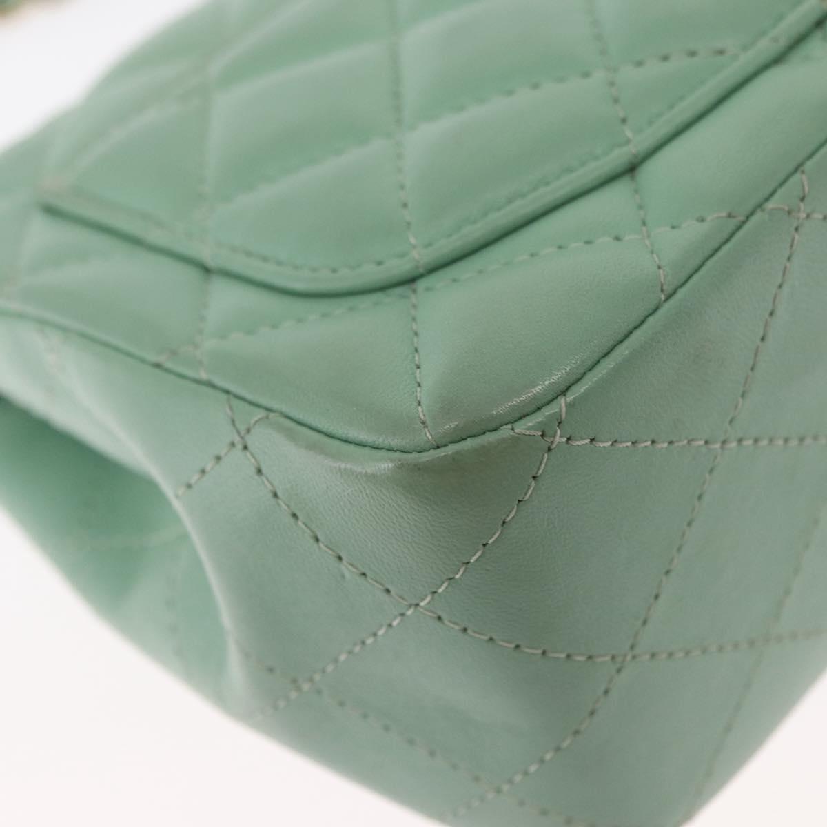 CHANEL Chain Mini Matelasse 16 Bag Lamb Skin LIme Green Gold CC Auth BA9219SAV