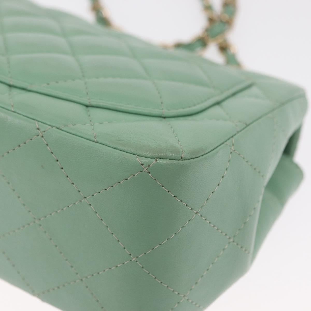 CHANEL Chain Mini Matelasse 16 Bag Lamb Skin LIme Green Gold CC Auth BA9219SAV