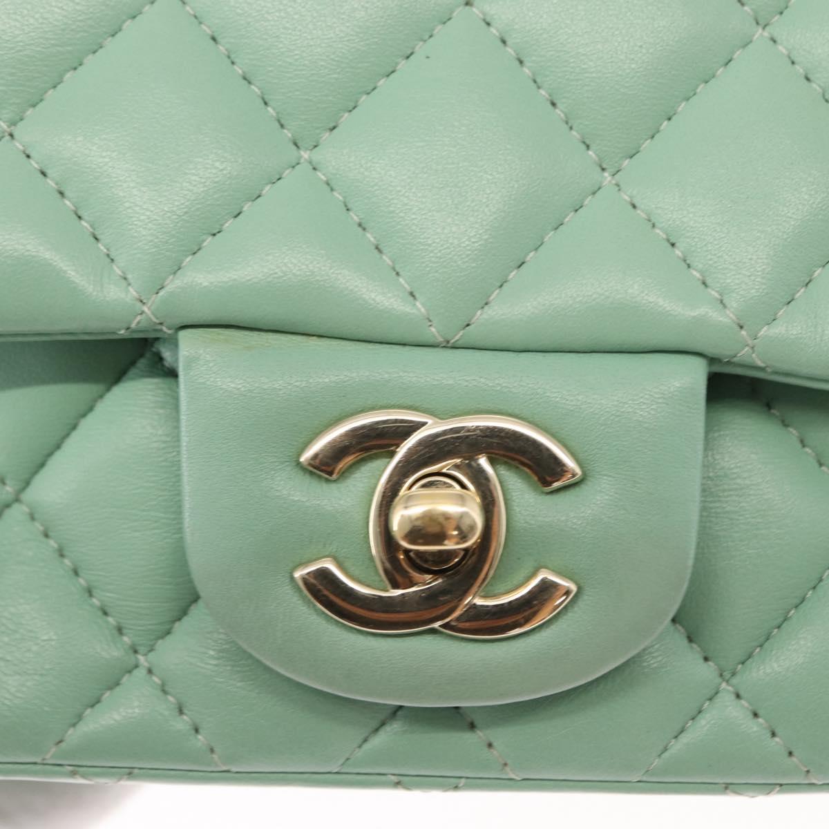 CHANEL Chain Mini Matelasse 16 Bag Lamb Skin LIme Green Gold CC Auth BA9219SAV