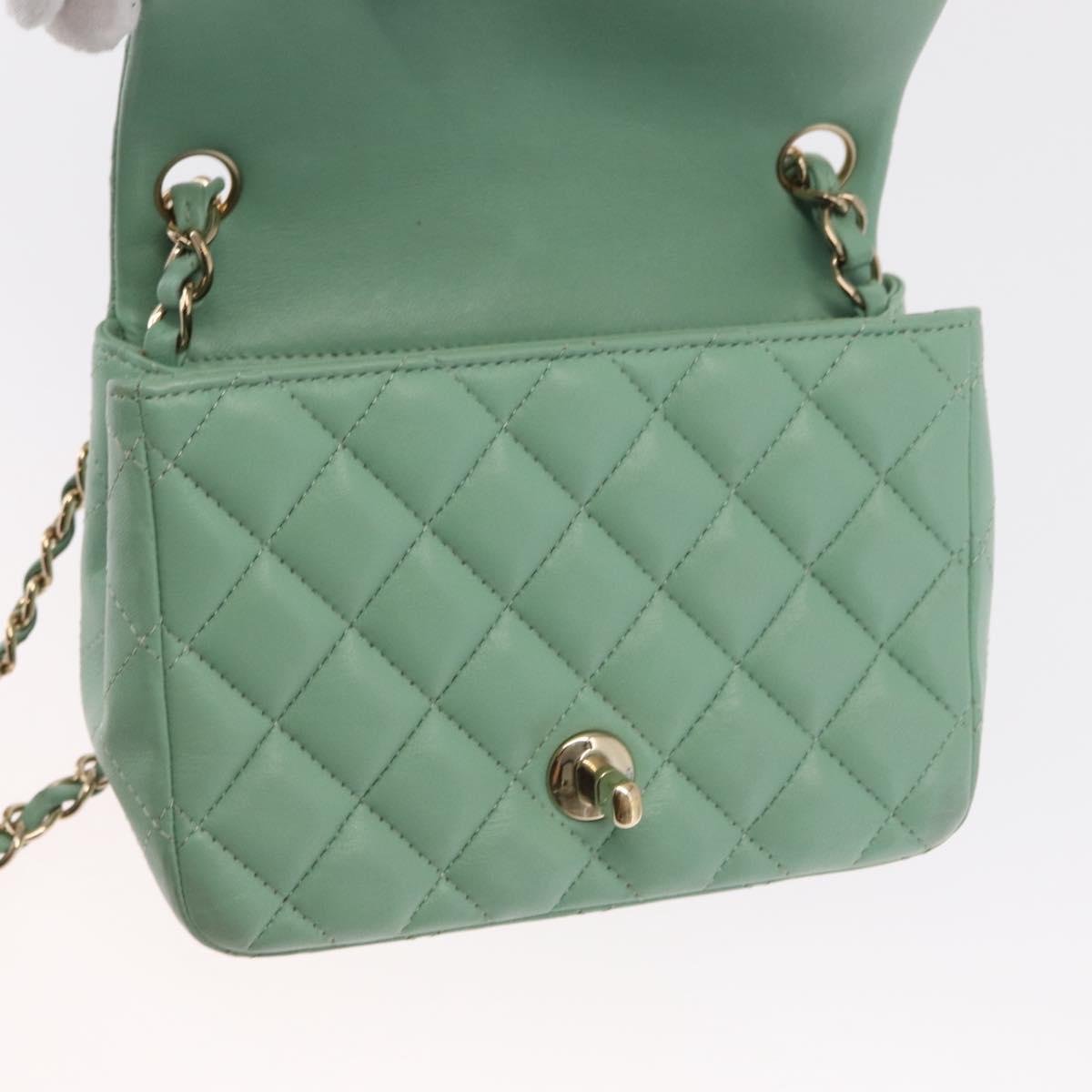 CHANEL Chain Mini Matelasse 16 Bag Lamb Skin LIme Green Gold CC Auth BA9219SAV