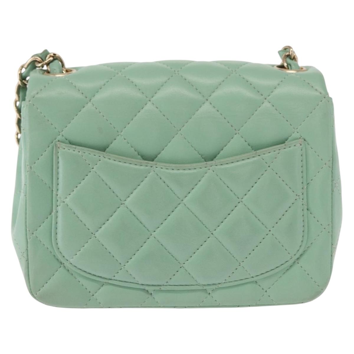 CHANEL Chain Mini Matelasse 16 Bag Lamb Skin LIme Green Gold CC Auth BA9219SAV