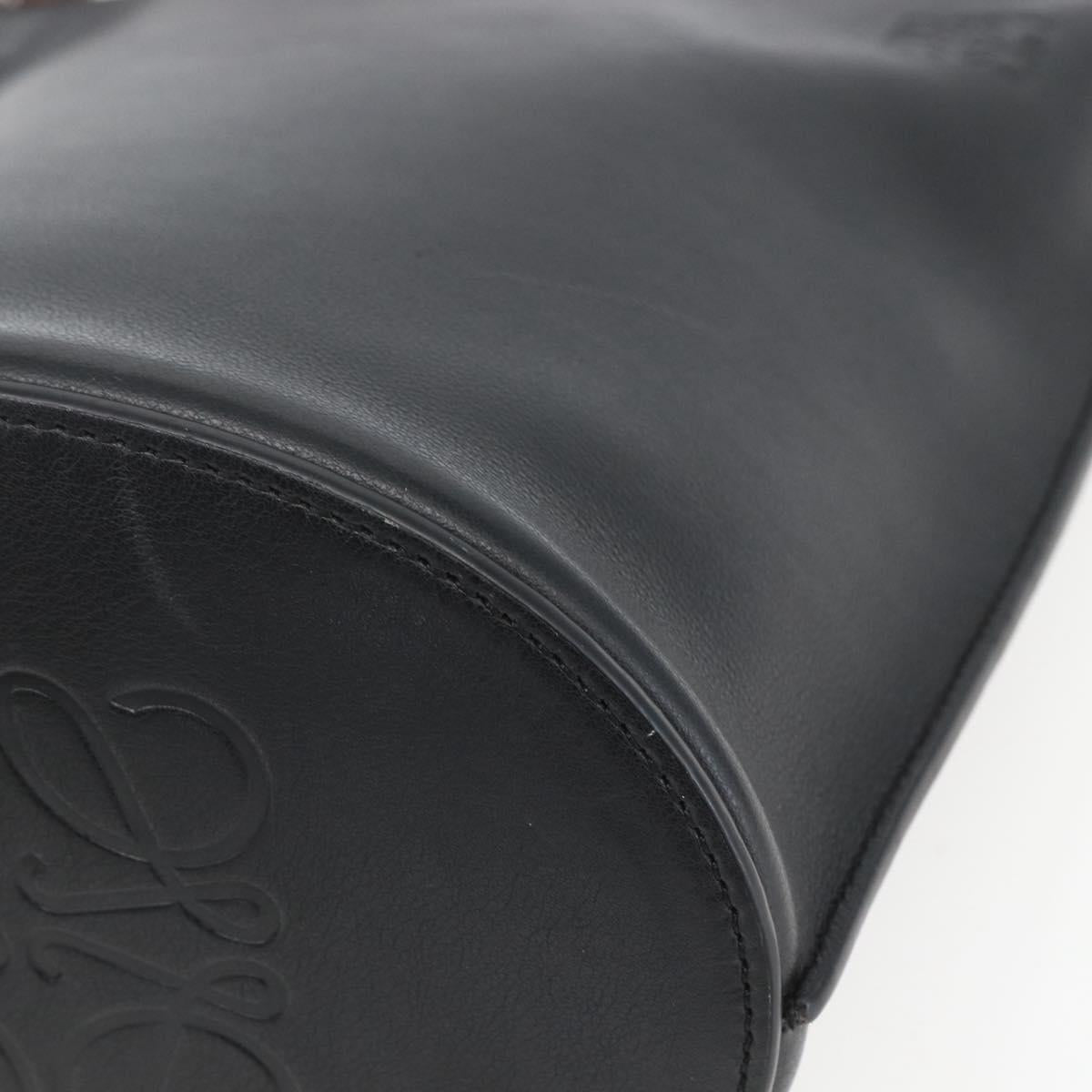 LOEWE Gate Baguette Shoulder Bag Leather 2way Black Silver Auth BA9223V