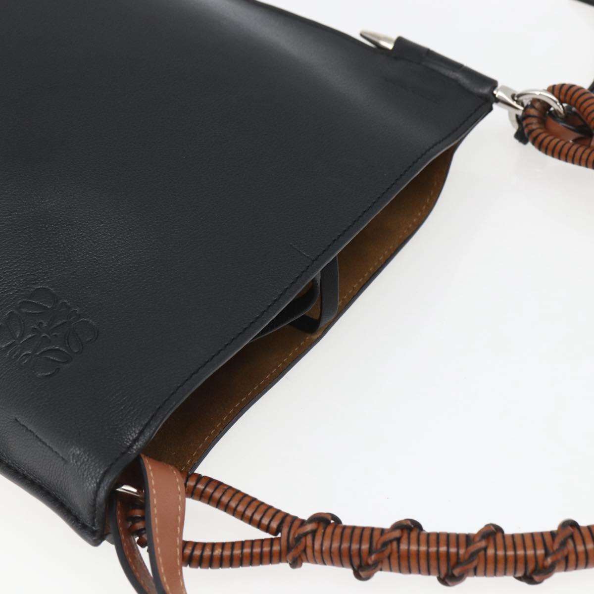 LOEWE Gate Baguette Shoulder Bag Leather 2way Black Silver Auth BA9223V