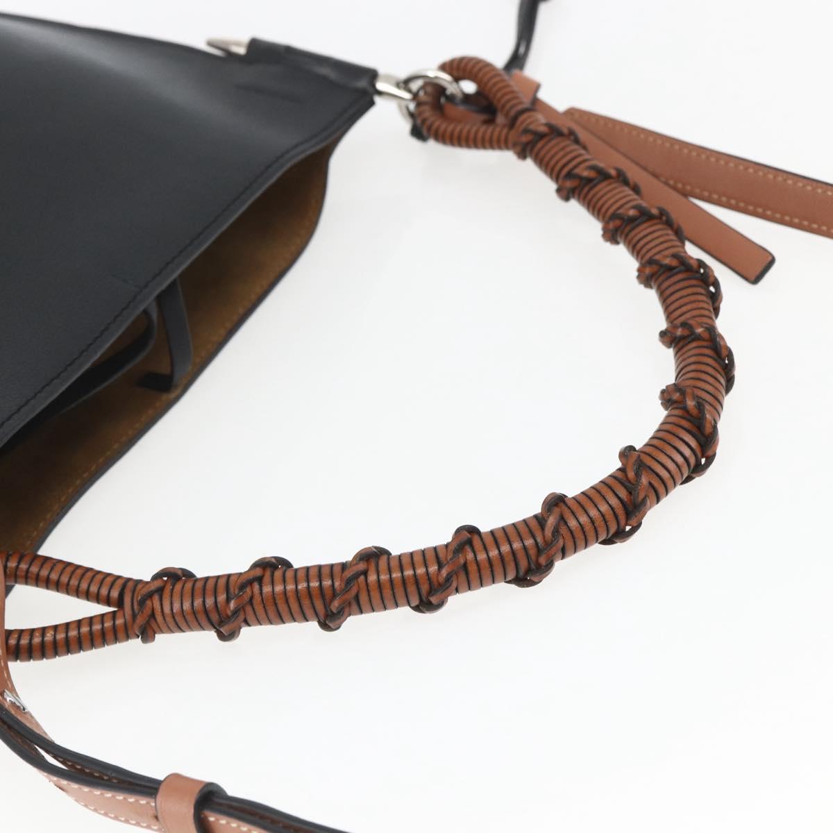 LOEWE Gate Baguette Shoulder Bag Leather 2way Black Silver Auth BA9223V