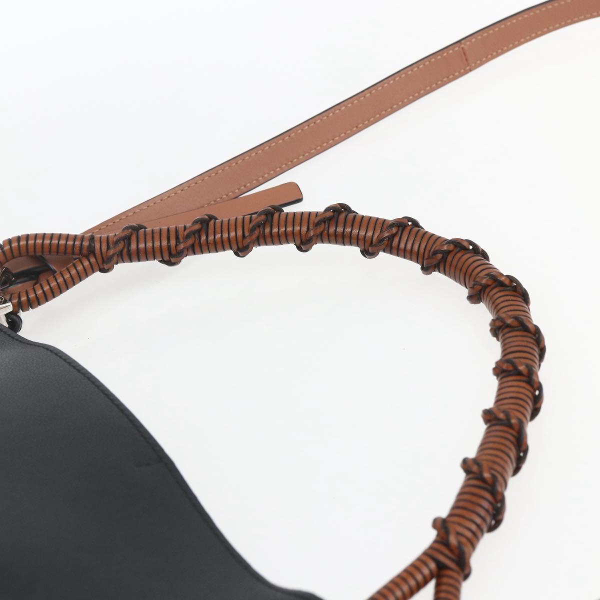 LOEWE Gate Baguette Shoulder Bag Leather 2way Black Silver Auth BA9223V