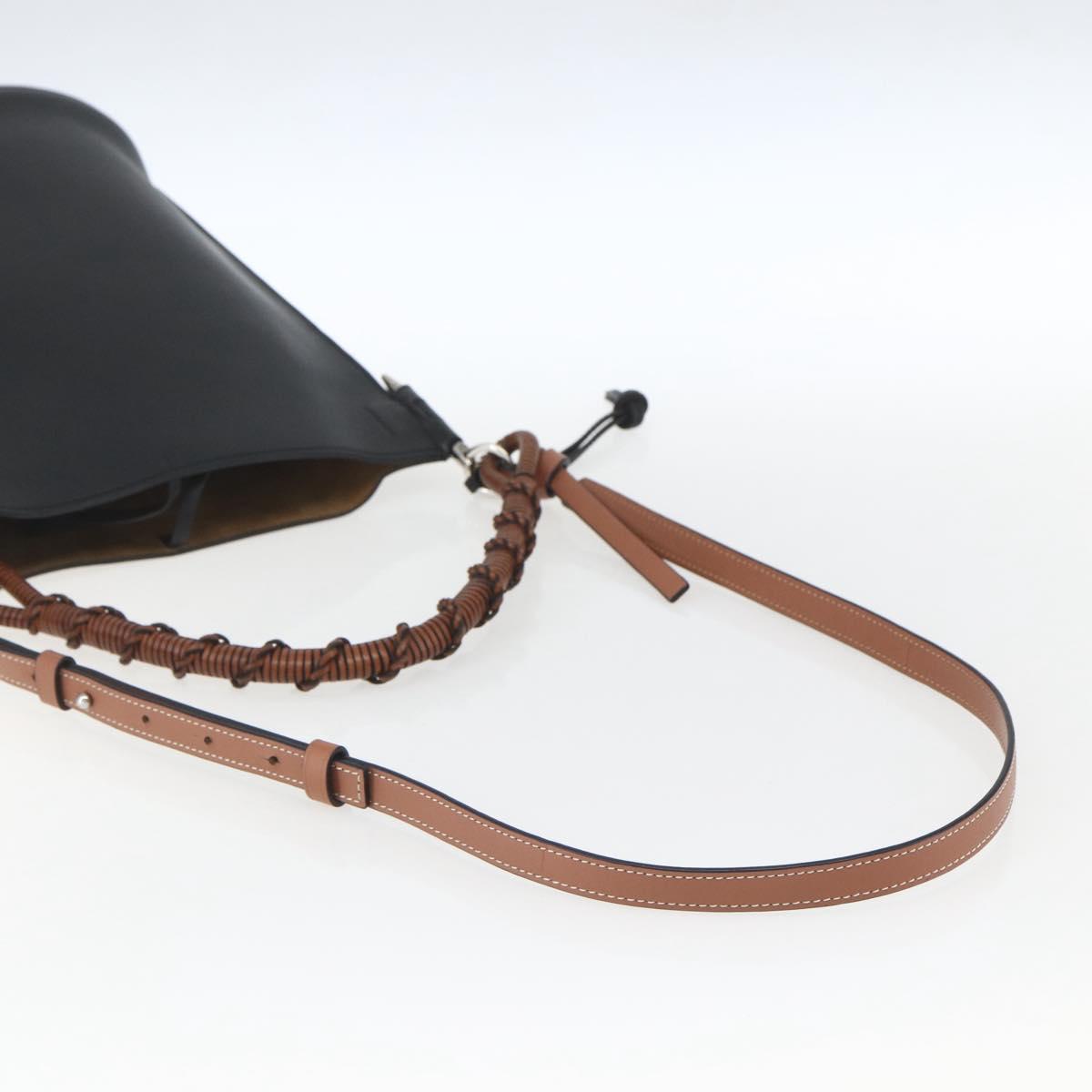 LOEWE Gate Baguette Shoulder Bag Leather 2way Black Silver Auth BA9223V