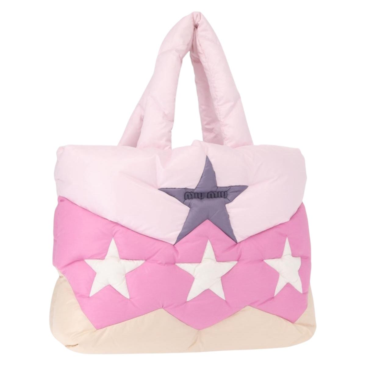 Miu Miu Padded Nylon Tote Bag Nylon Leather Pink Auth BA9224AM