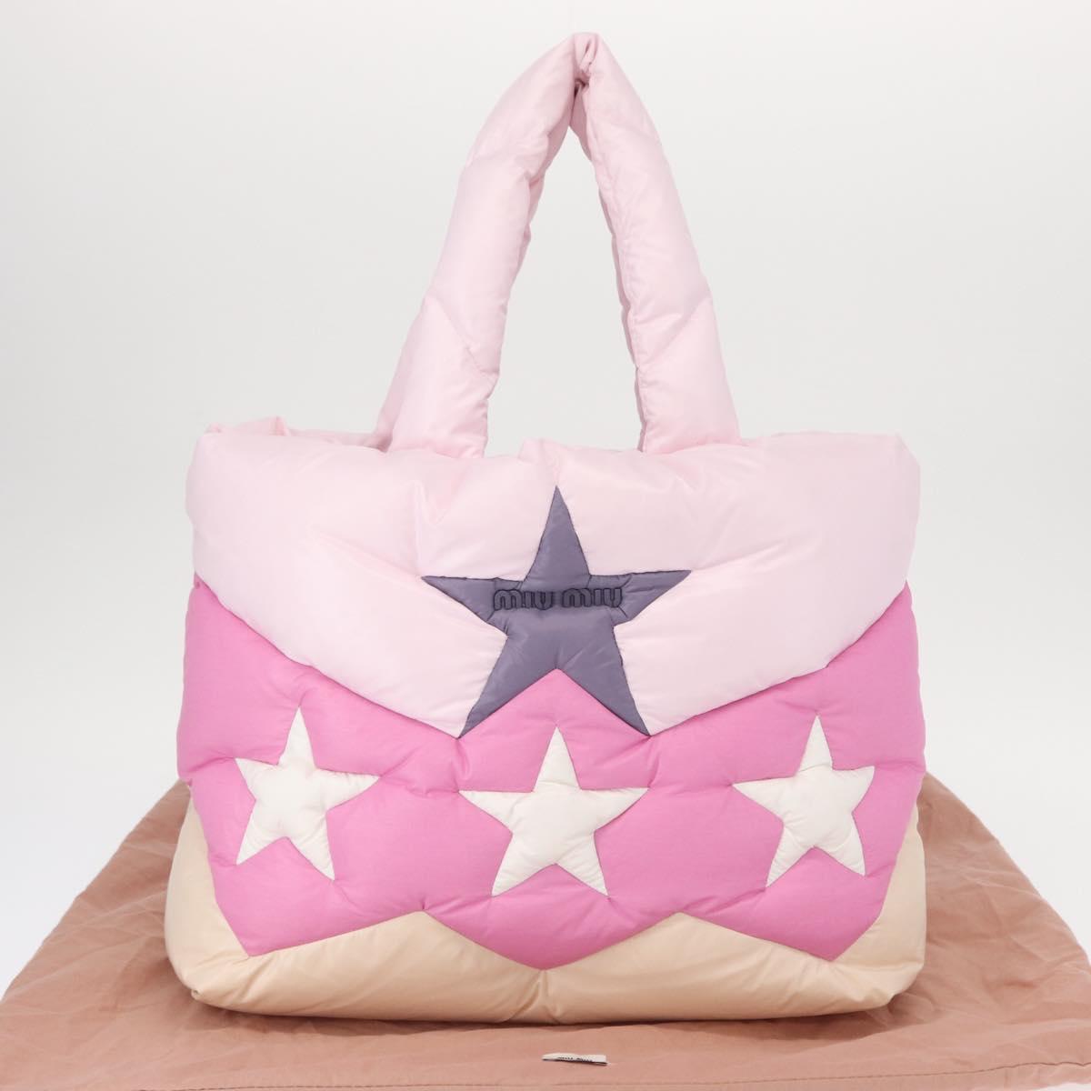 Miu Miu Padded Nylon Tote Bag Nylon Leather Pink Auth BA9224AM