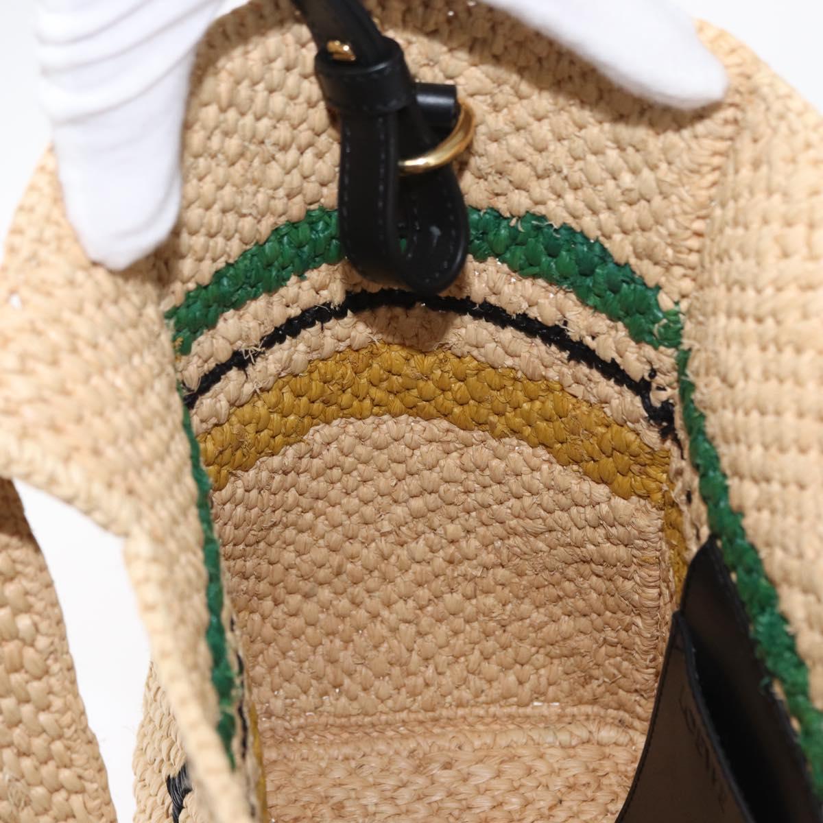 LOEWE Hand Bag Raffia 2way Beige Gold Auth BA9225V