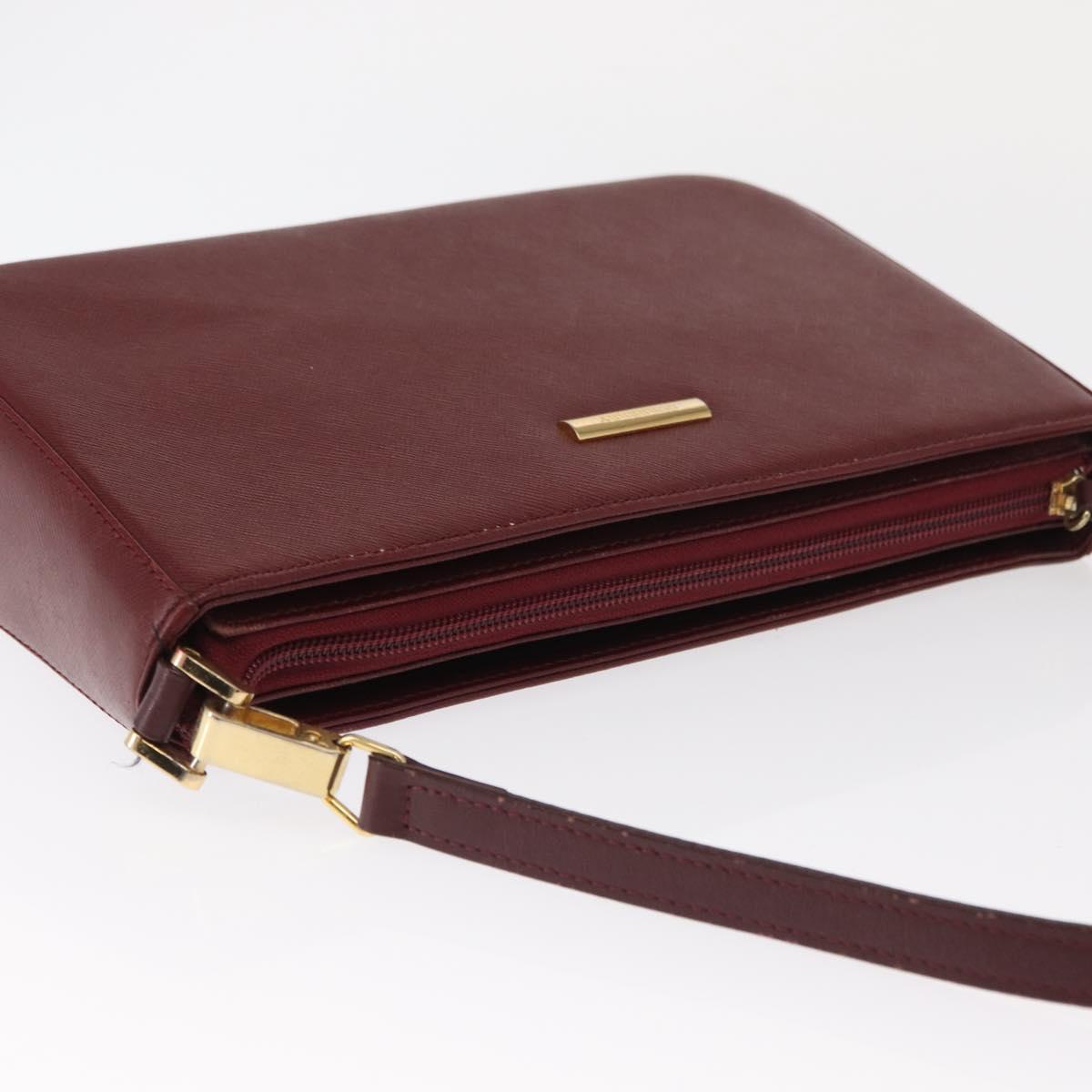 BURBERRY Shoulder Bag Leather Bordeaux Gold Auth BA9233