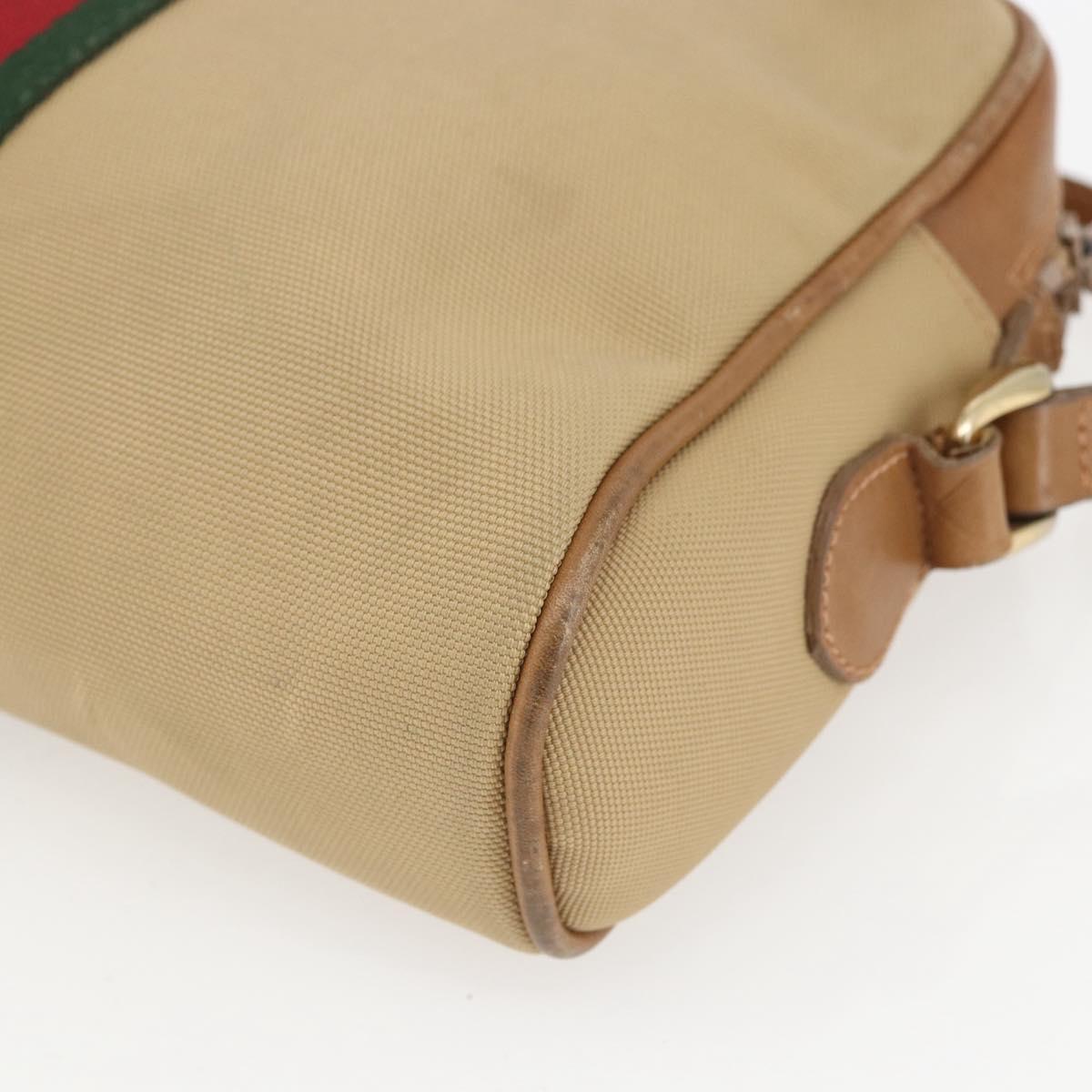 GUCCI Web Sherry Line Shoulder Bag Canvas Beige Gold Auth BA9238