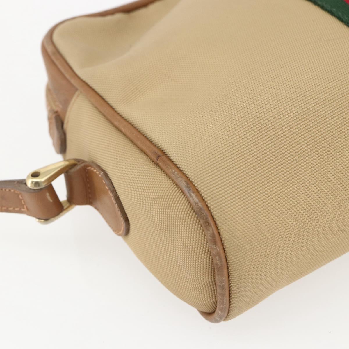 GUCCI Web Sherry Line Shoulder Bag Canvas Beige Gold Auth BA9238
