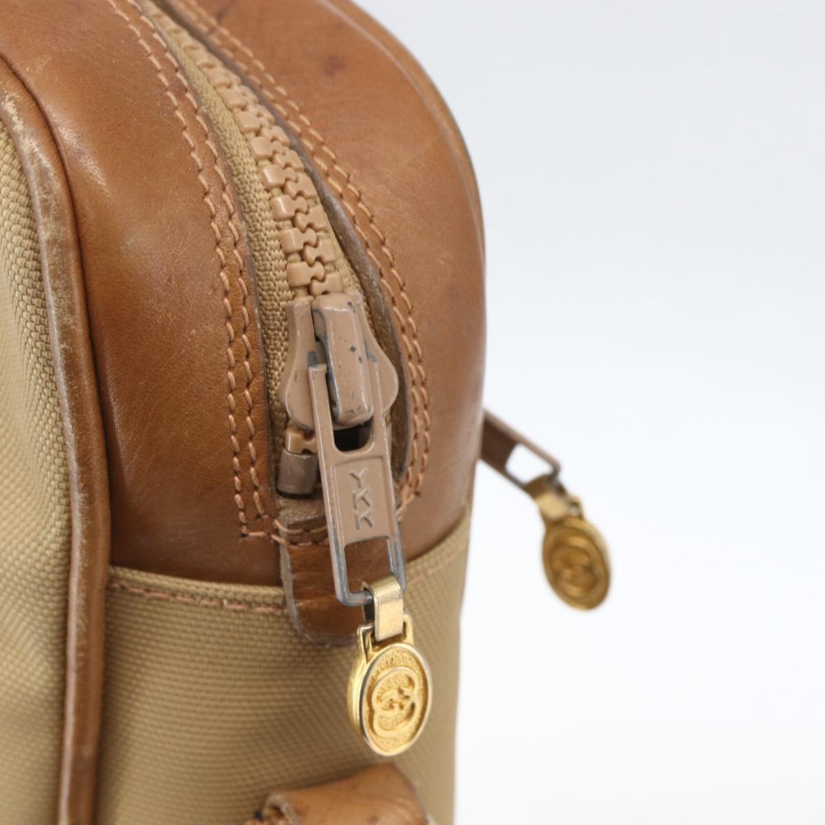 GUCCI Web Sherry Line Shoulder Bag Canvas Beige Gold Auth BA9238