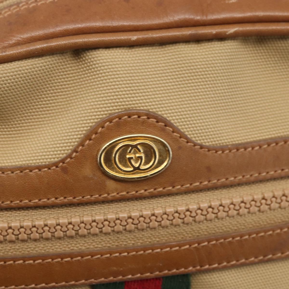 GUCCI Web Sherry Line Shoulder Bag Canvas Beige Gold Auth BA9238