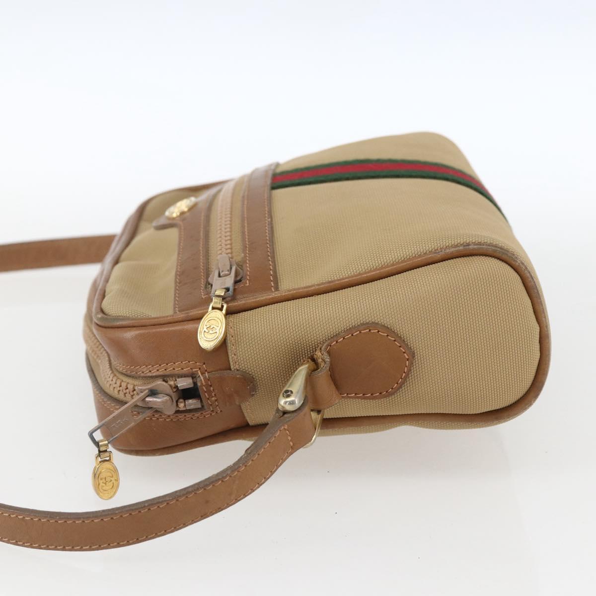 GUCCI Web Sherry Line Shoulder Bag Canvas Beige Gold Auth BA9238