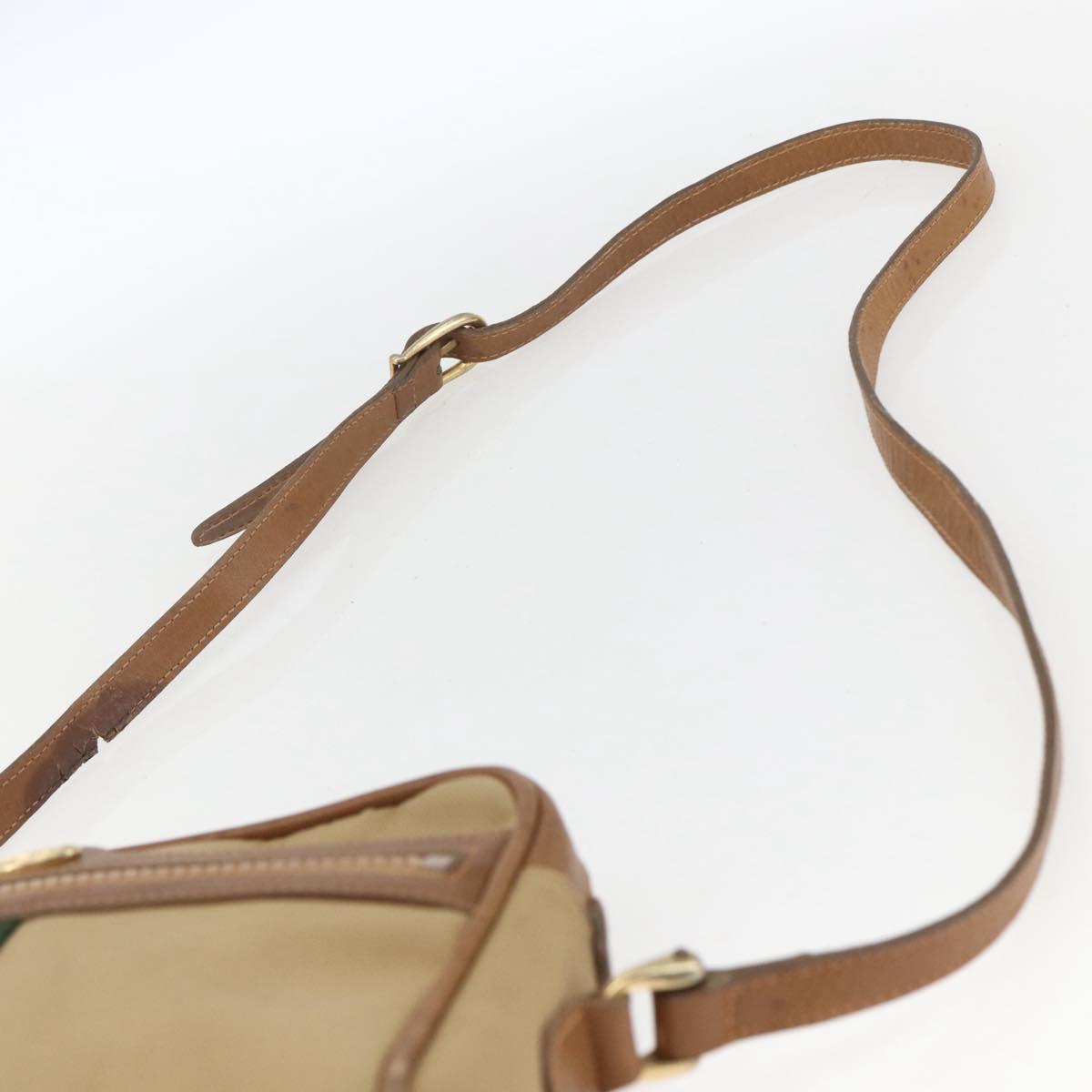 GUCCI Web Sherry Line Shoulder Bag Canvas Beige Gold Auth BA9238