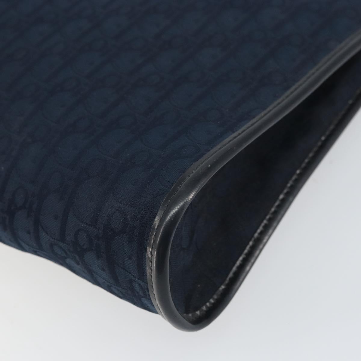 Christian Dior Trotter Canvas Shoulder Bag Navy Gold Auth BA9239