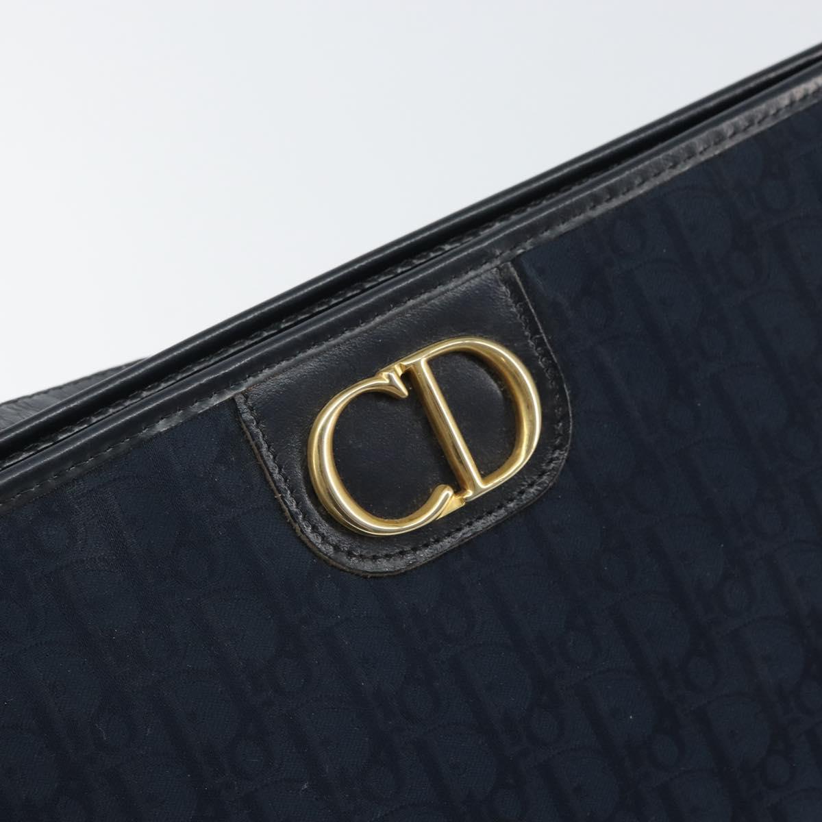 Christian Dior Trotter Canvas Shoulder Bag Navy Gold Auth BA9239