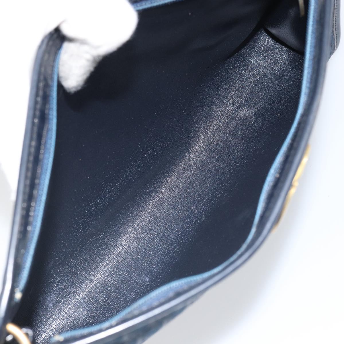 Christian Dior Trotter Canvas Shoulder Bag Navy Gold Auth BA9239