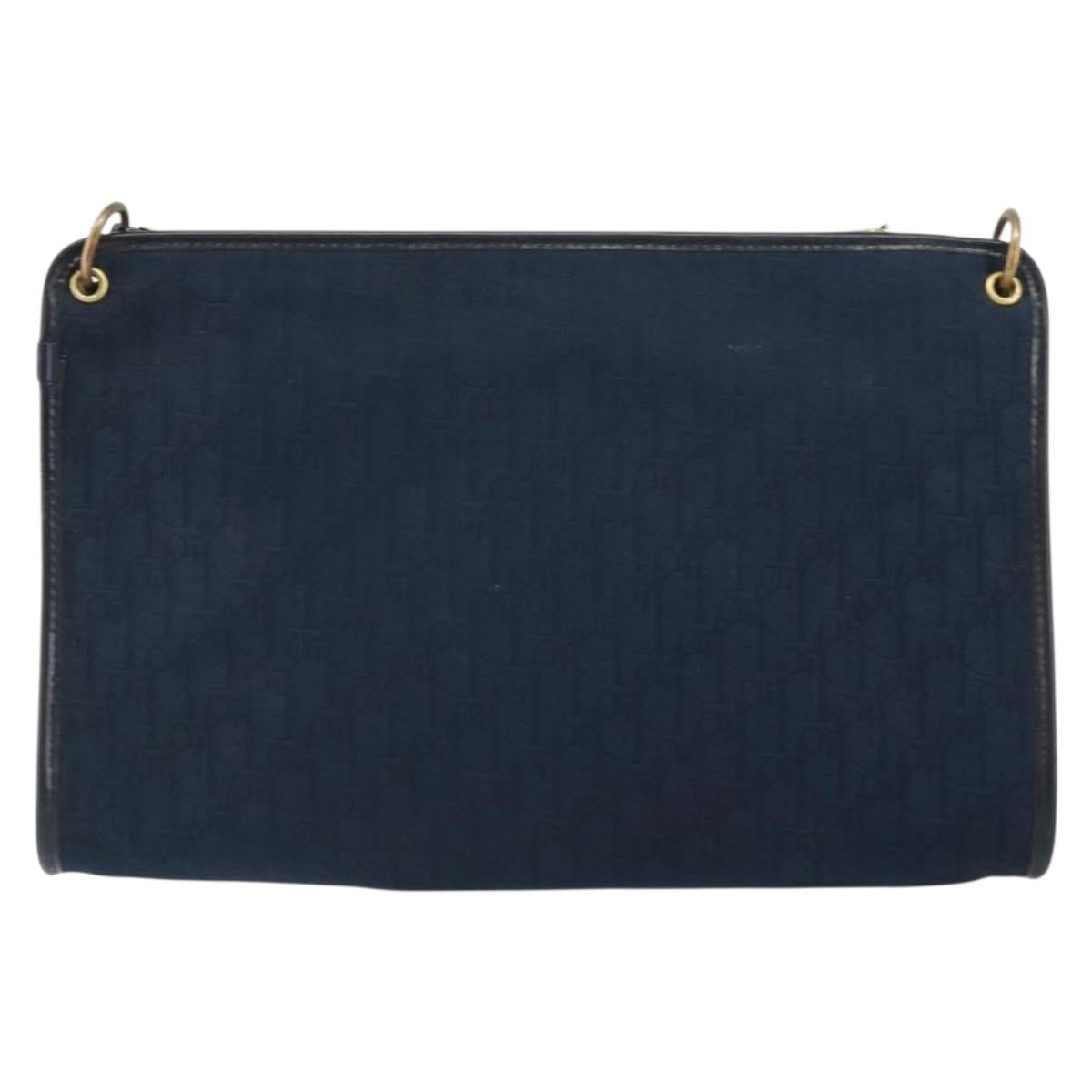Christian Dior Trotter Canvas Shoulder Bag Navy Gold Auth BA9239
