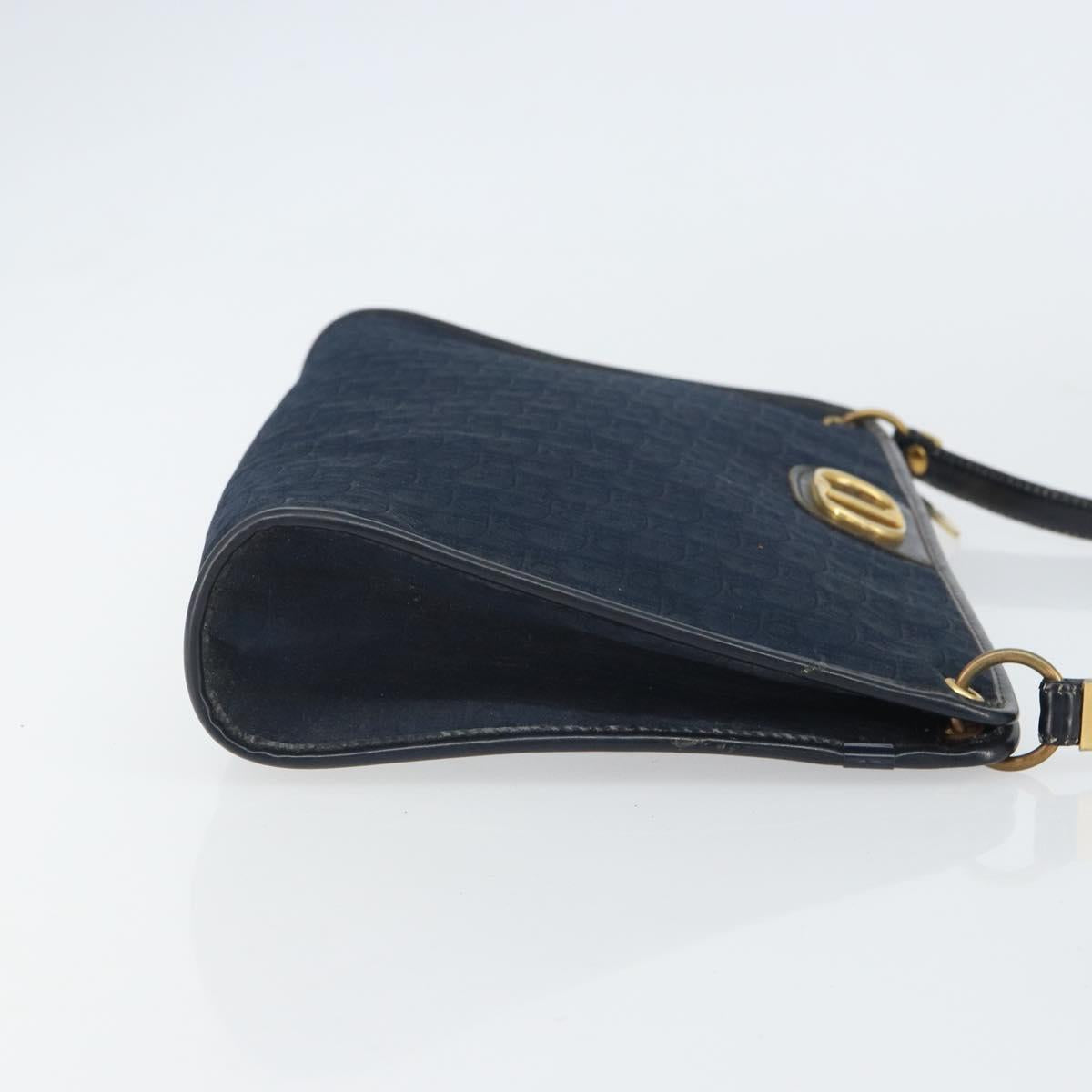 Christian Dior Trotter Canvas Shoulder Bag Navy Gold Auth BA9239