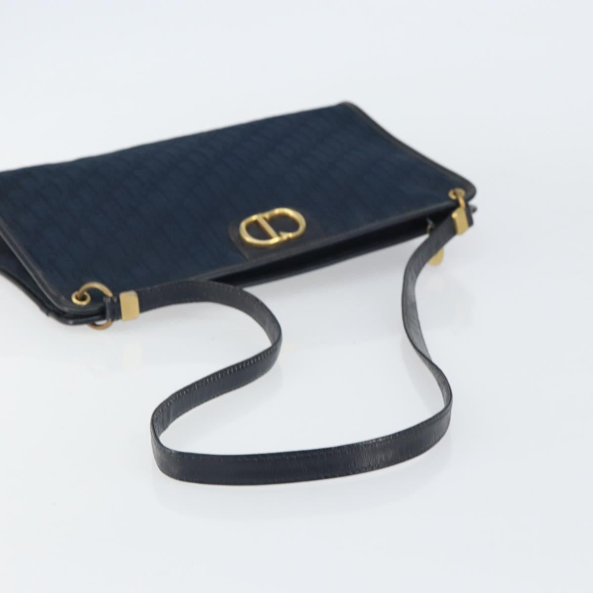 Christian Dior Trotter Canvas Shoulder Bag Navy Gold Auth BA9239