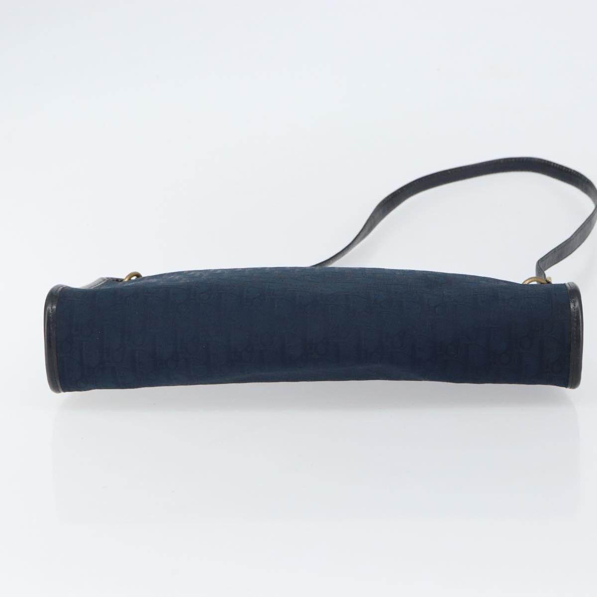Christian Dior Trotter Canvas Shoulder Bag Navy Gold Auth BA9239