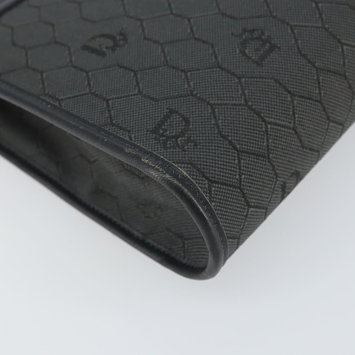 Christian Dior Honeycomb Canvas Chain Shoulder Bag PVC Black Gold Auth BA9243