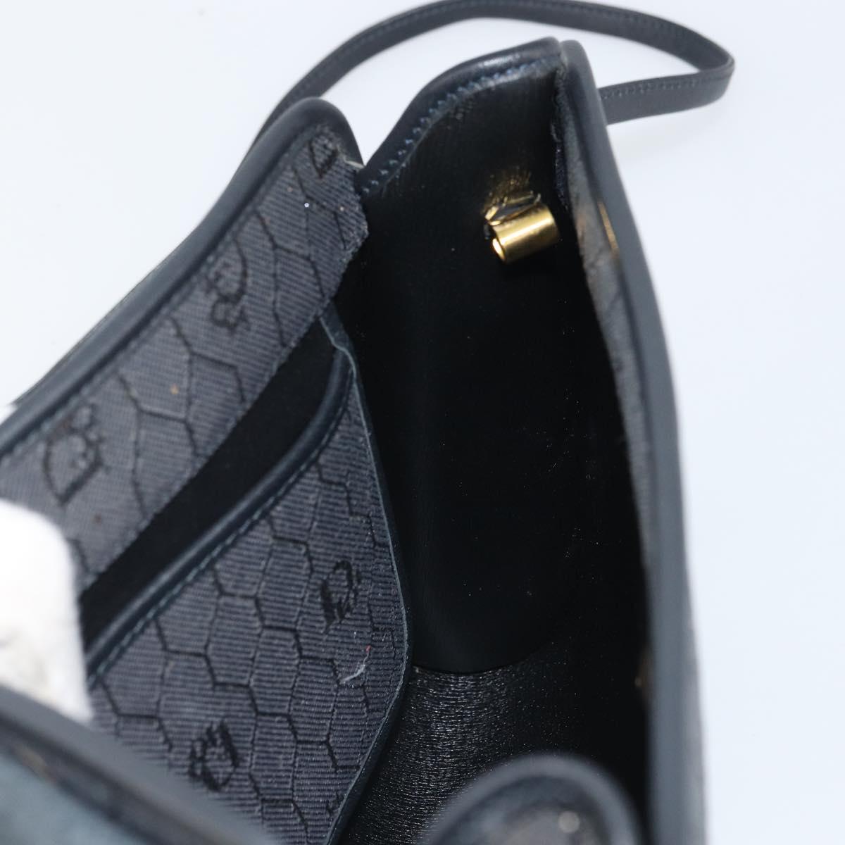 Christian Dior Honeycomb Canvas Chain Shoulder Bag PVC Black Gold Auth BA9243