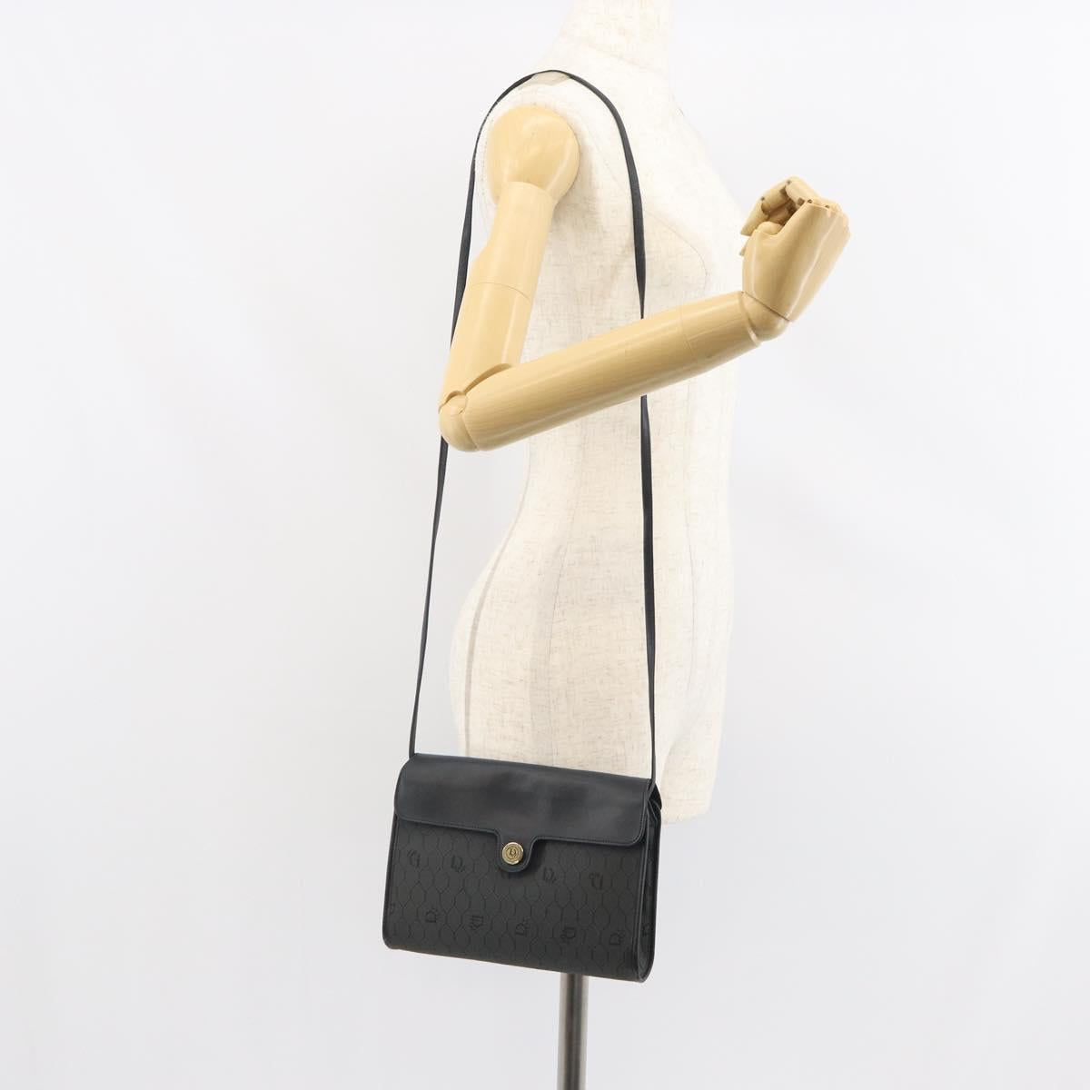 Christian Dior Honeycomb Canvas Chain Shoulder Bag PVC Black Gold Auth BA9243