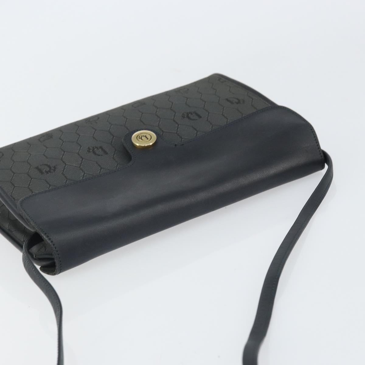 Christian Dior Honeycomb Canvas Chain Shoulder Bag PVC Black Gold Auth BA9243