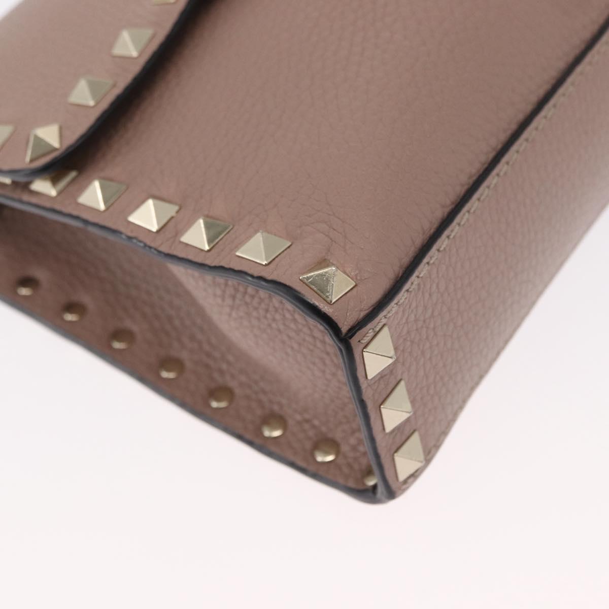 VALENTINO Rock Studs Shoulder Bag Leather Pink Gold Auth BA9244