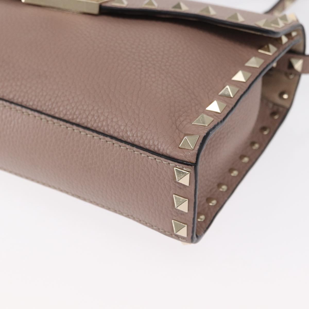 VALENTINO Rock Studs Shoulder Bag Leather Pink Gold Auth BA9244