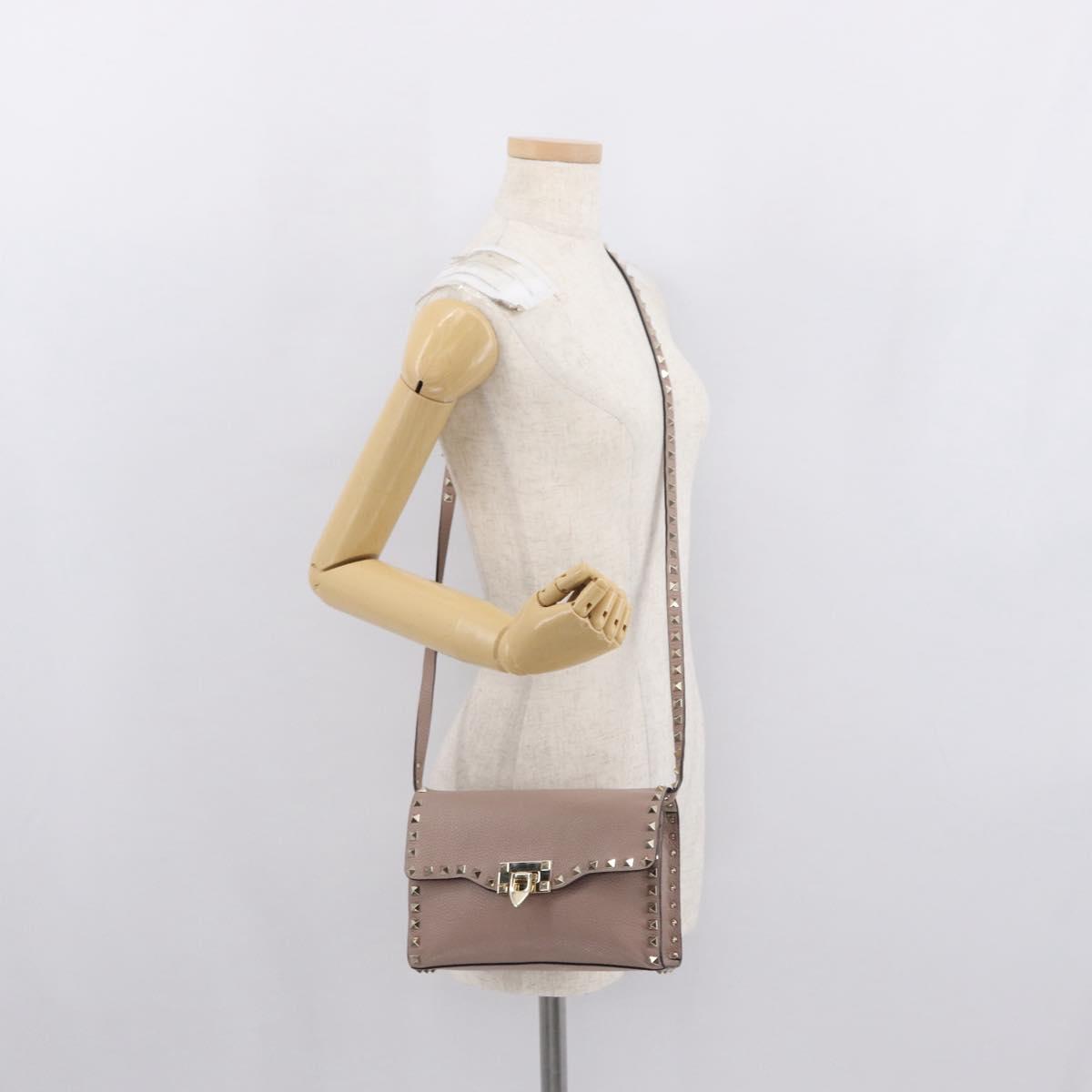VALENTINO Rock Studs Shoulder Bag Leather Pink Gold Auth BA9244