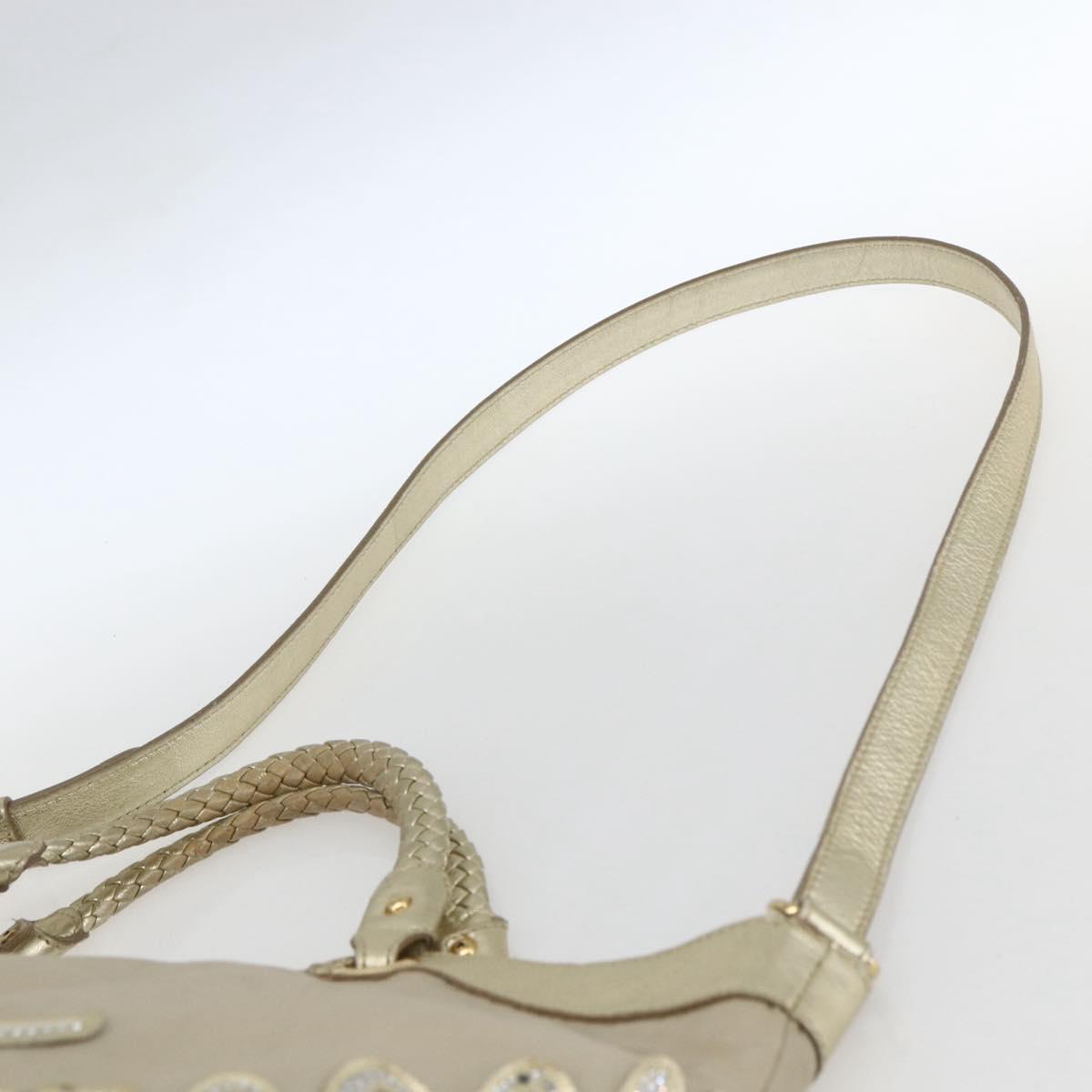 Salvatore Ferragamo Hand Bag Nylon 2way Beige Gold Auth BA9246