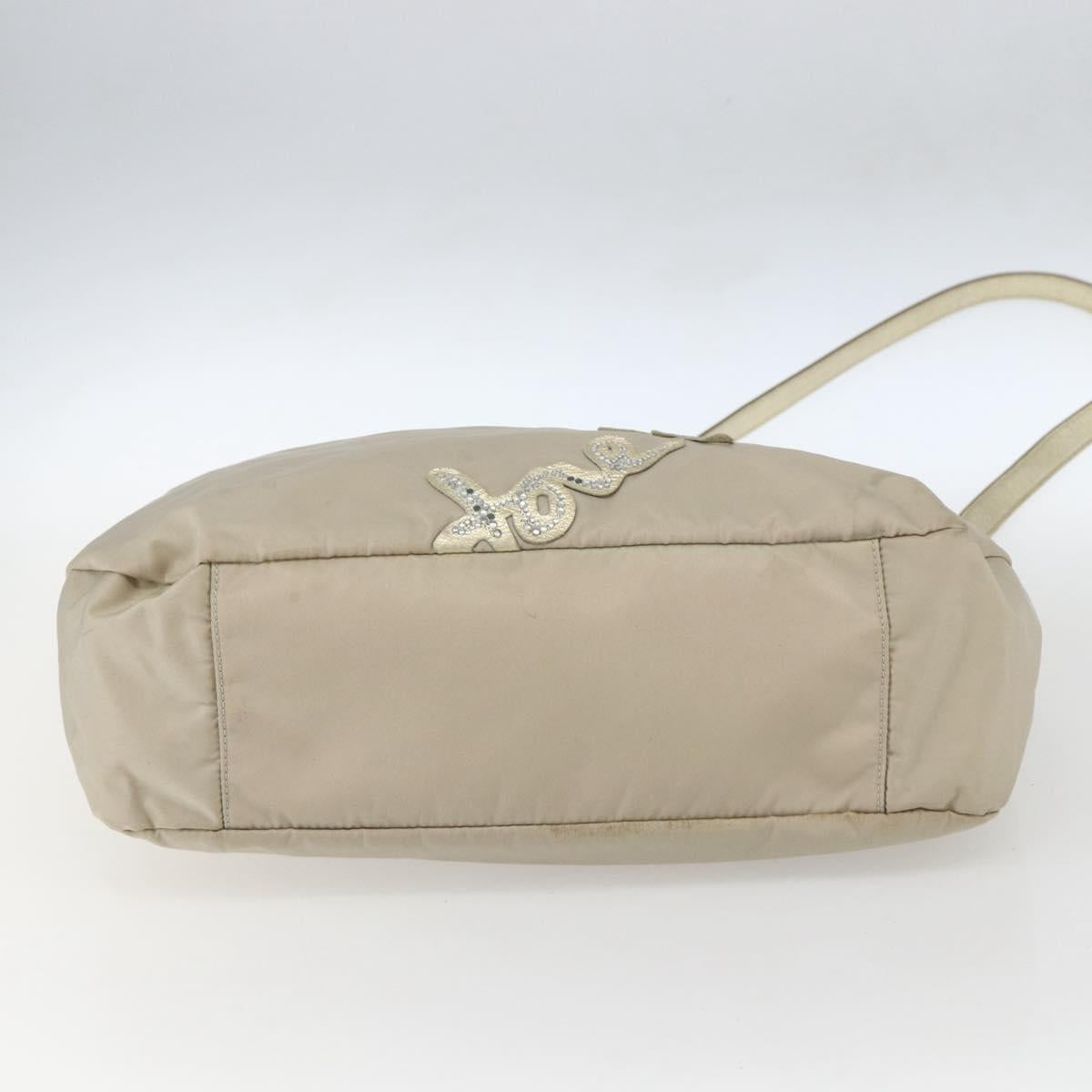 Salvatore Ferragamo Hand Bag Nylon 2way Beige Gold Auth BA9246