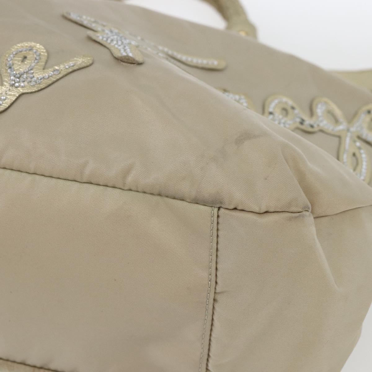 Salvatore Ferragamo Hand Bag Nylon 2way Beige Gold Auth BA9246